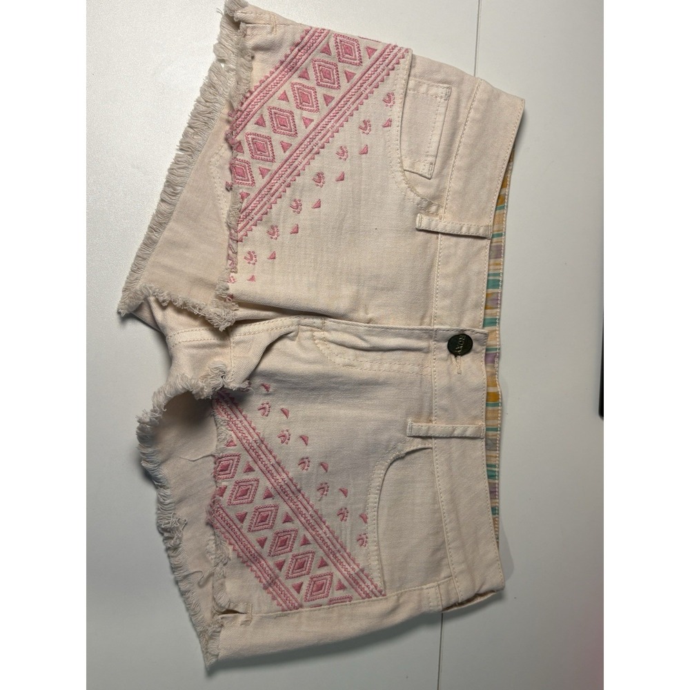 ROXY WOMENS denim rugged booty pink embroidered shorts Junior size 5